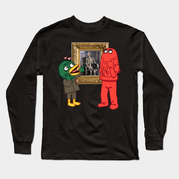 Don't Hug Me I'm Scared Duck and Red Guy Skeleton Long Sleeve T-Shirt by scrims